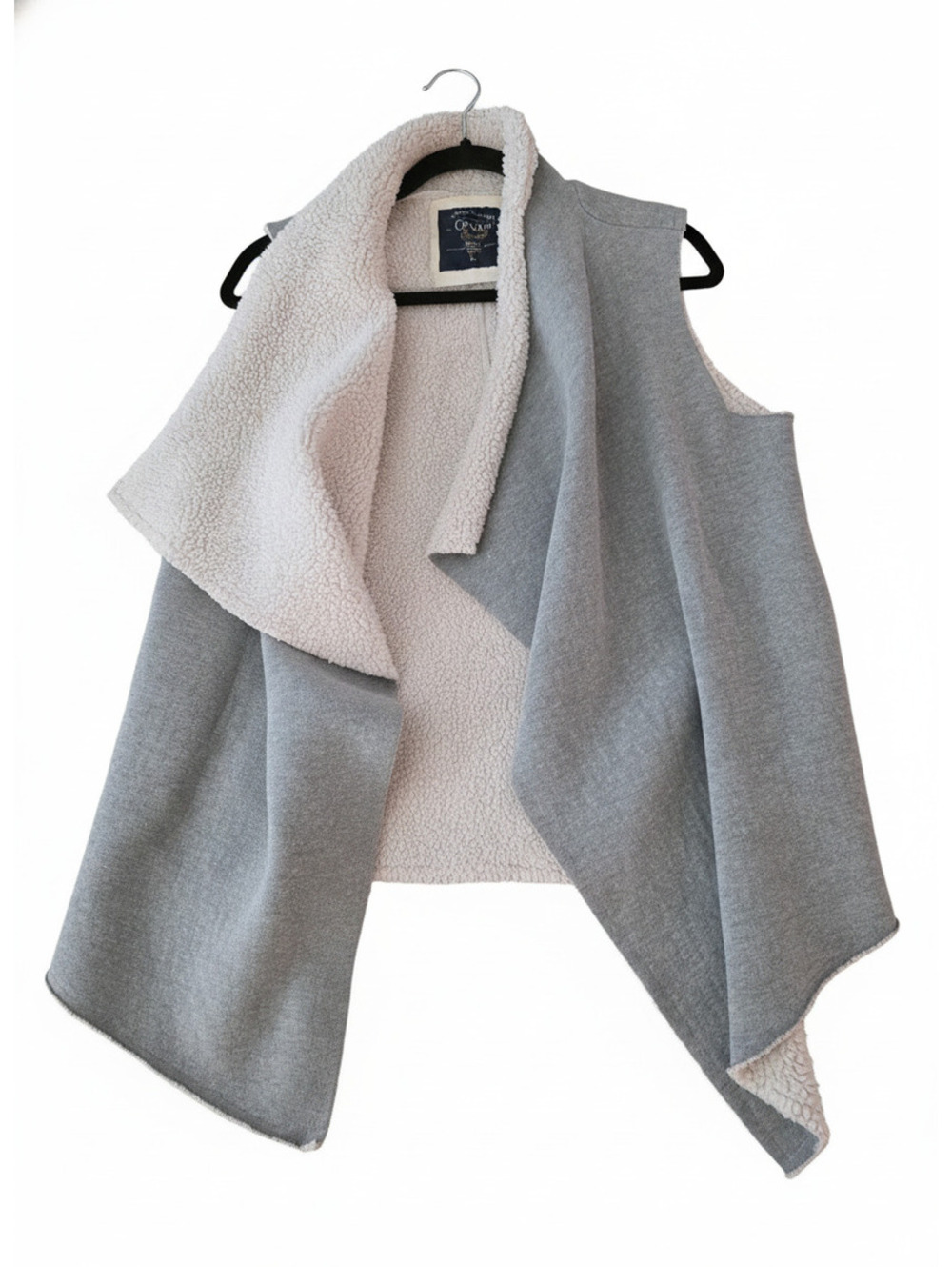 EUC Cavalini Women's Large Gray and Cream Sherpa Lined Vest